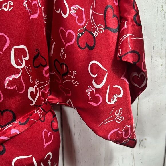Morgan Taylor Intimates Womens Robe Red Hearts Belted Satin Lounge Sleepwear - Picture 6 of 16
